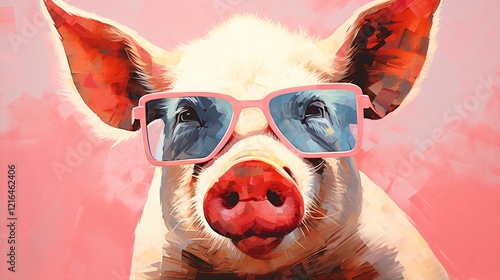 Playful pig wearing stylish sunglasses