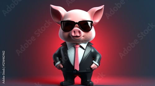 Stylish pig wearing sunglasses and a suit.