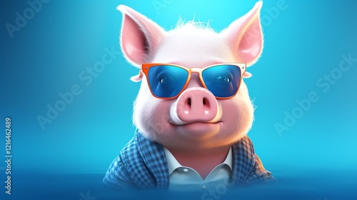 Stylish pig wearing sunglasses and a suit.