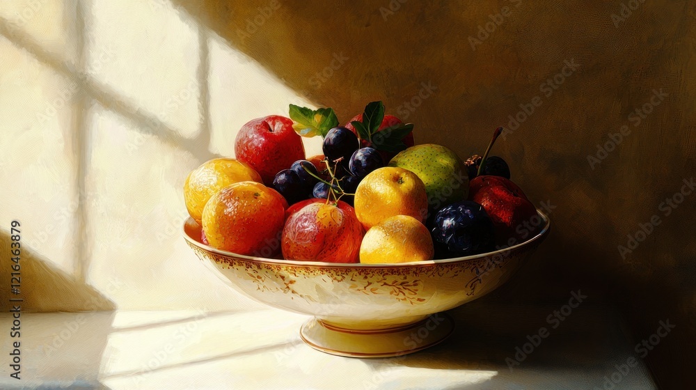 Sunlit Still Life: A Bountiful Bowl of Fresh Fruit Sunlit Still Life: A Bountiful Bowl of Fresh Fruit