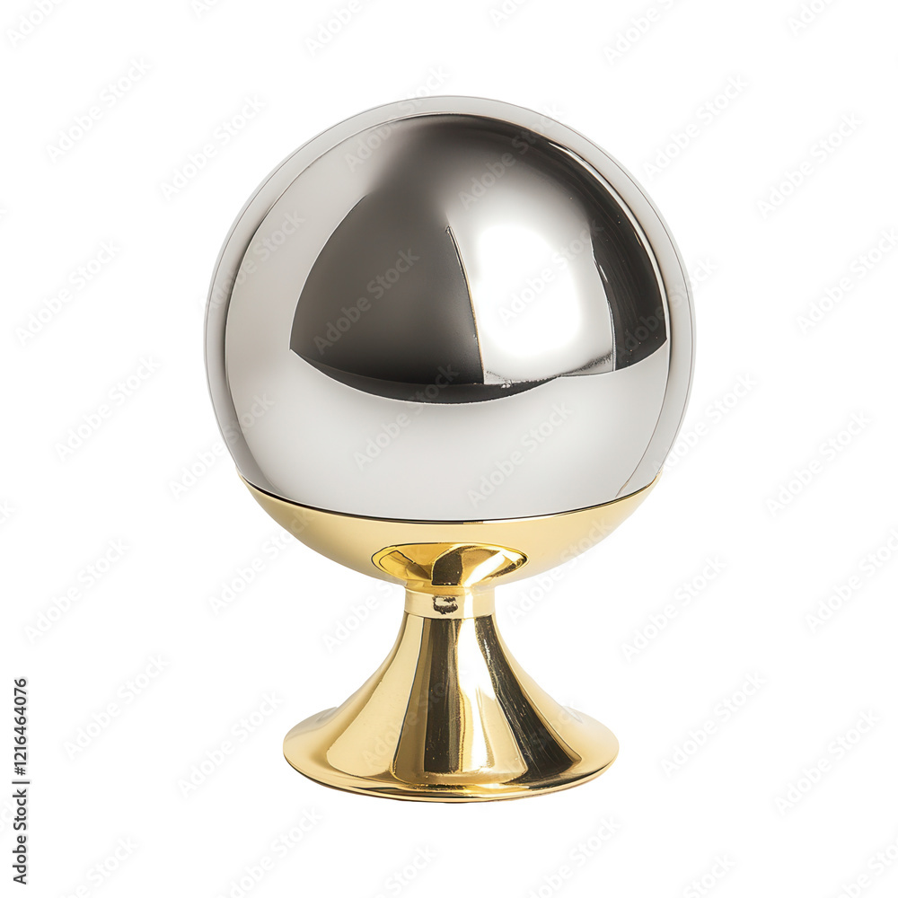 Polished chrome sphere door knob on gold base, studio shot Polished chrome sphere door knob on gold base, studio shot