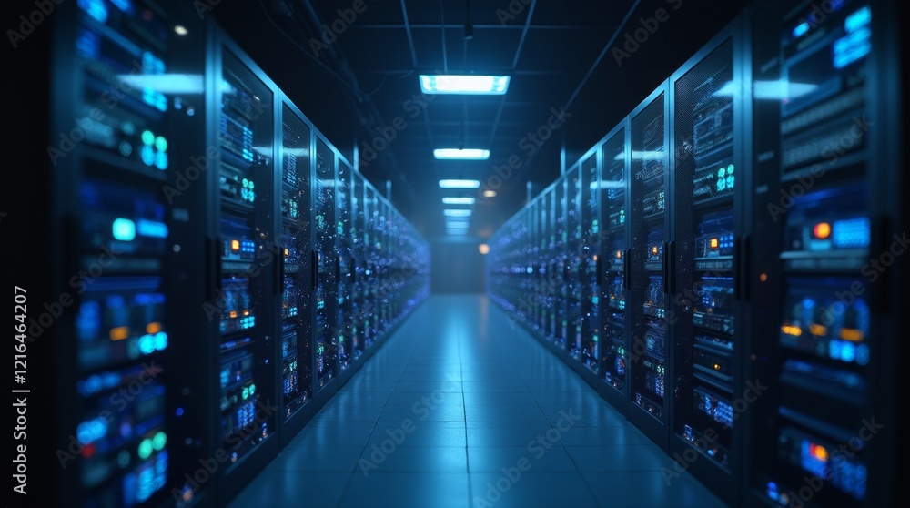 Modern Data Technology Center Server Racks in Dark Room with VFX. Animated Visualization Concept of Internet of Things, Data Flow, Digitization of Internet Traffic Modern Data Technology Center Server Racks in Dark Room with VFX. Animated Visualization Concept of Internet of Things, Data Flow, Digitization of Internet Traffic