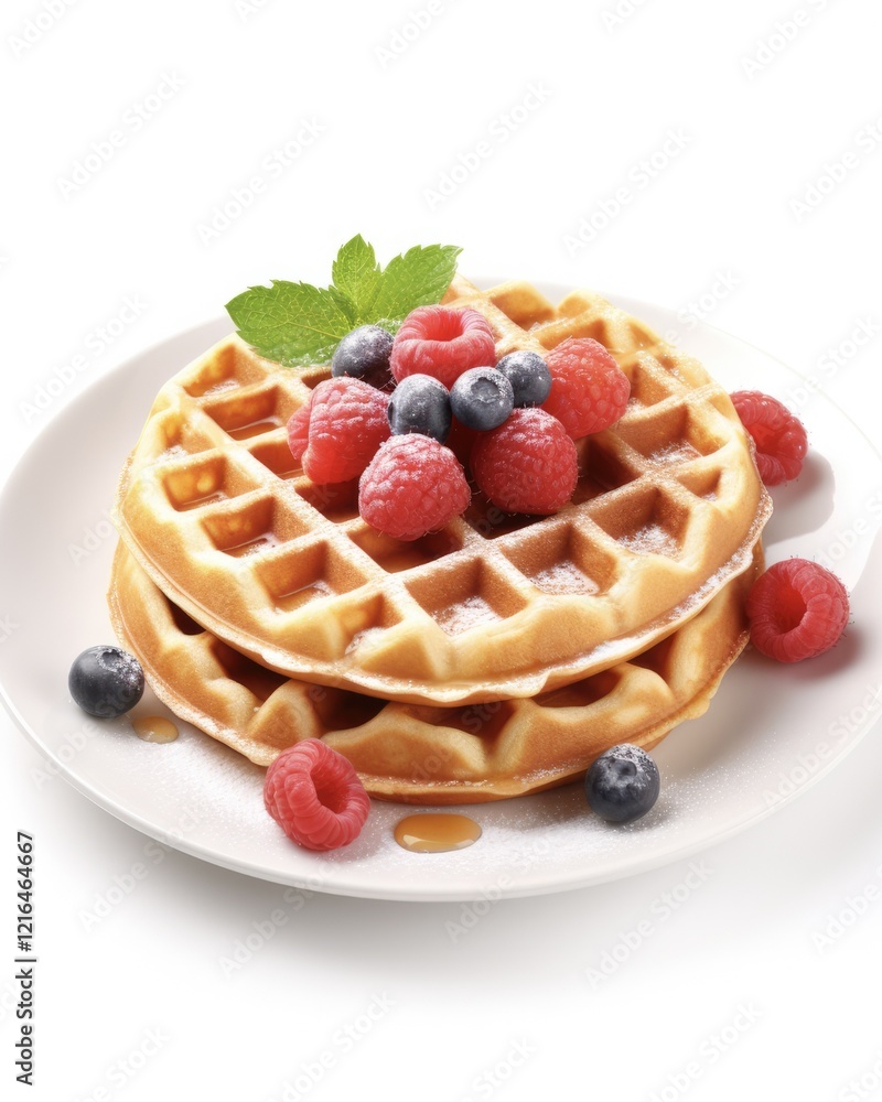 Whole Wheat Waffle Breakfast on a Plate, Isolated in White Background. Perfect Brunch Picture of Homemade Waffles from a Waffle Maker Whole Wheat Waffle Breakfast on a Plate, Isolated in White Background. Perfect Brunch Picture of Homemade Waffles from a Waffle Maker