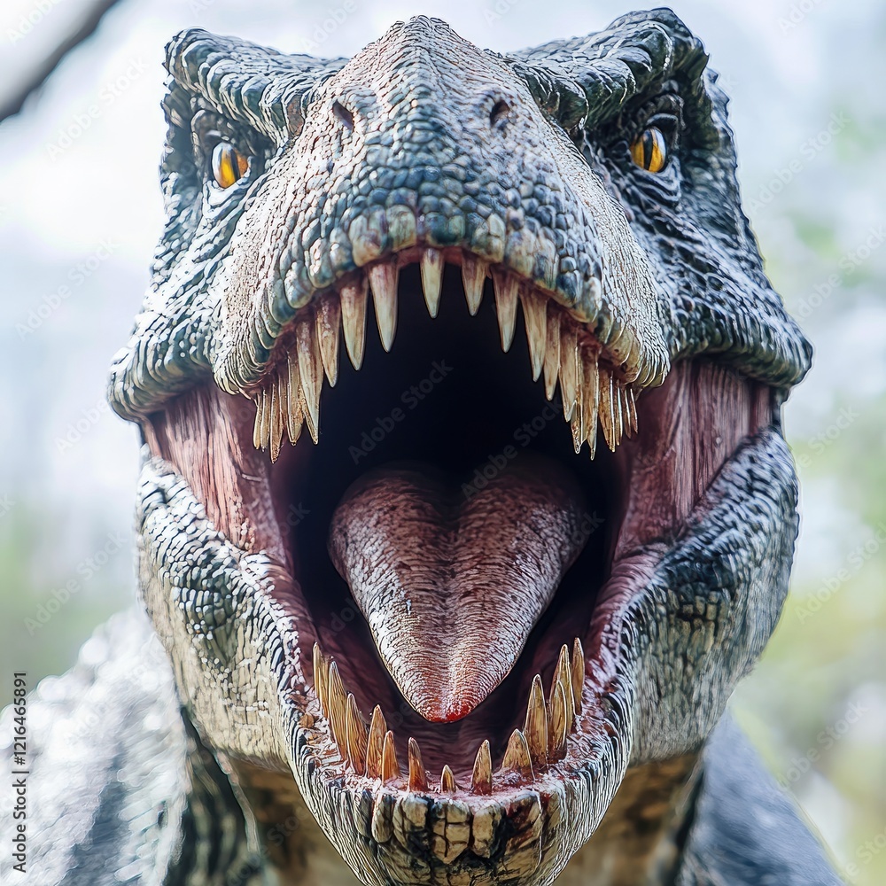 Fototapeta premium Roaring T-Rex dinosaur model, outdoor park