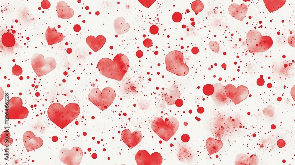 12.A detailed seamless pattern with clusters of red hearts in varying sizes, accented by evenly spaced red dots on a crisp white background, blending modernity with charm. 12.A detailed seamless pattern with clusters of red hearts in varying sizes, accented by evenly spaced red dots on a crisp white background, blending modernity with charm.