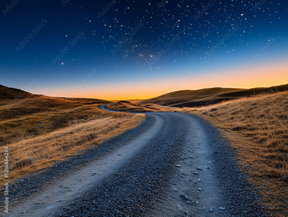 Fototapeta premium Starry Twilight on a Country Road