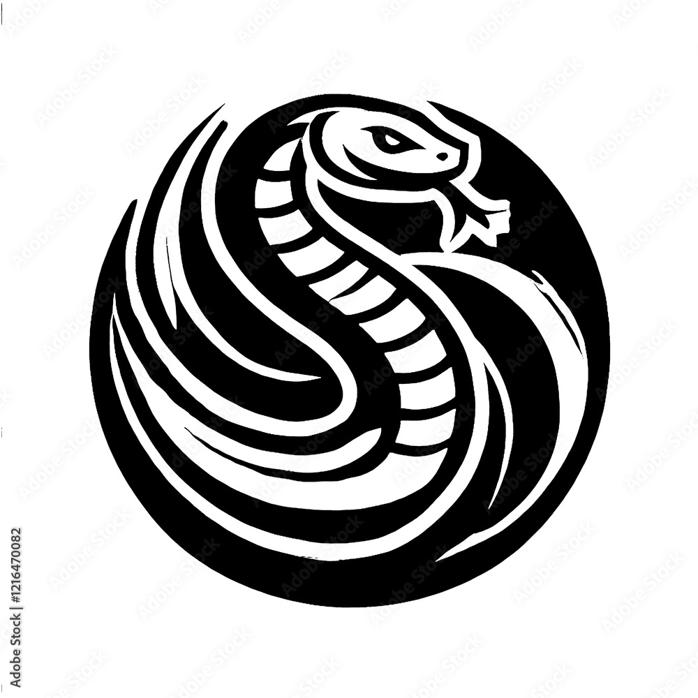 Naklejka premium illustration, picture, sketch, shio, a snake in a symbol or emblem of the year in black and white