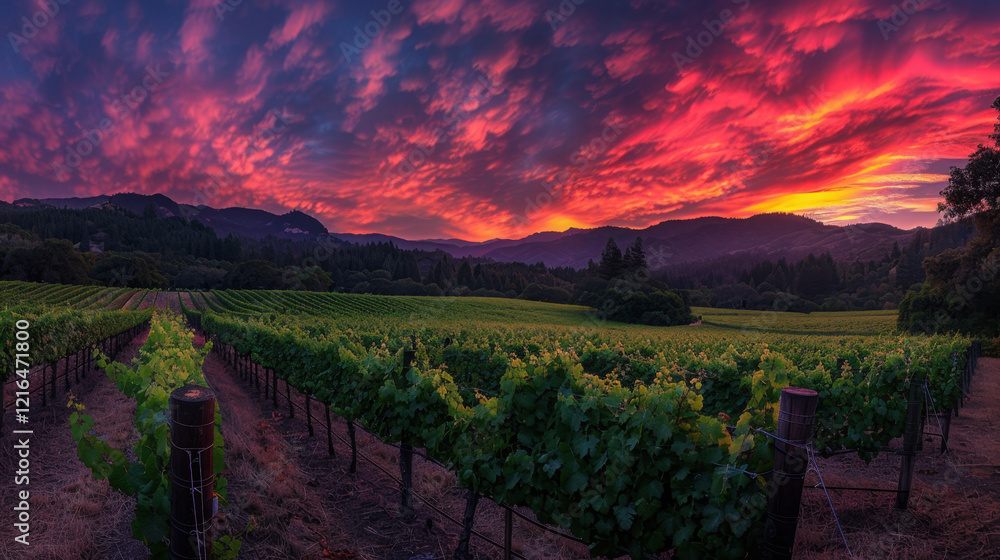 Naklejka premium Stunning Vineyard Sunset Landscape