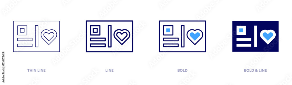 Postcard icon in 4 different styles. Thin Line, Line, Bold, and Bold Line. Duotone style. Editable stroke Postcard icon in 4 different styles. Thin Line, Line, Bold, and Bold Line. Duotone style. Editable stroke