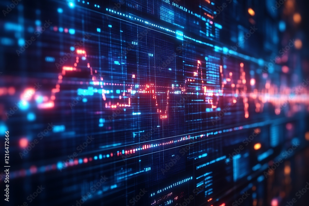 Abstract digital data stream with glowing lines and code. Abstract digital data stream with glowing lines and code.