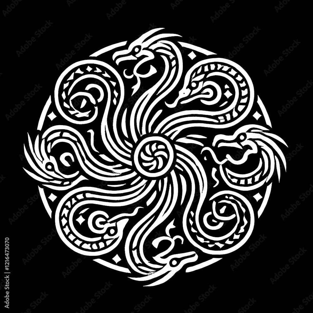 illustration, picture, sketch, shio, a snake in a symbol or emblem of the year in black and white illustration, picture, sketch, shio, a snake in a symbol or emblem of the year in black and white