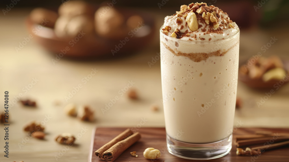 refreshing Pongal milkshake, topped with nuts and a sprinkle of cinnamon refreshing Pongal milkshake, topped with nuts and a sprinkle of cinnamon