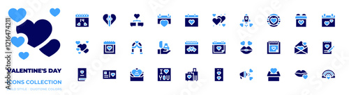 Valentine's Day icon collection. Bold style. Duotone colors. wedding arch, proposal, chat, romantic date, heart, valentines day, gift box, gift, letter, rocket, wedding day, kiss, hearts