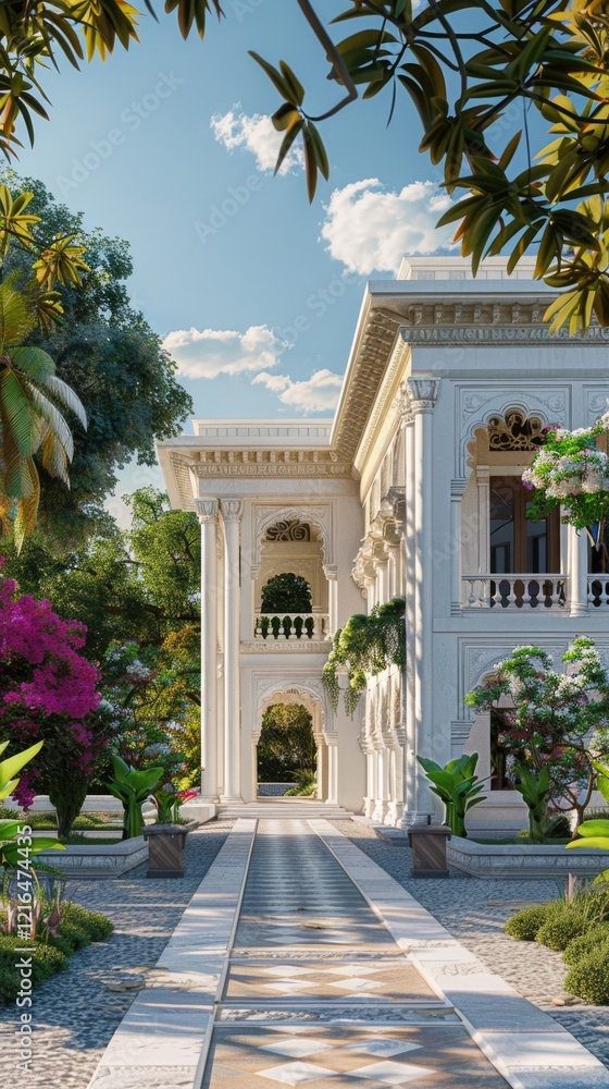 Obraz premium White Greek Revival house architecture neoclassical gardens