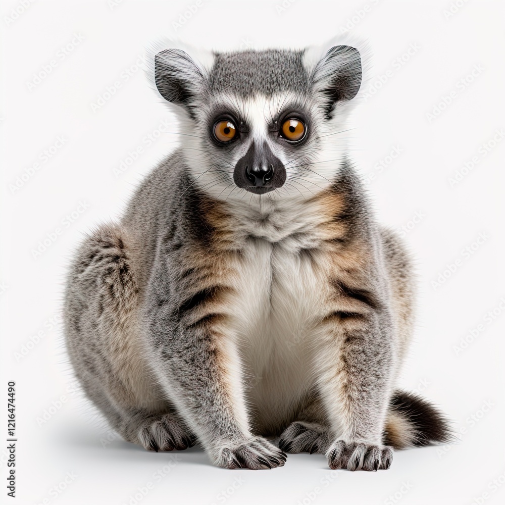 Fototapeta premium cute fluffy lemur sitting isolated on white background