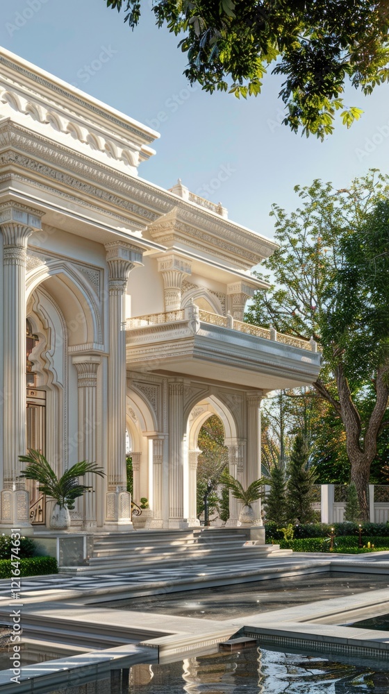 Obraz premium White Greek Revival house architecture neoclassical gardens