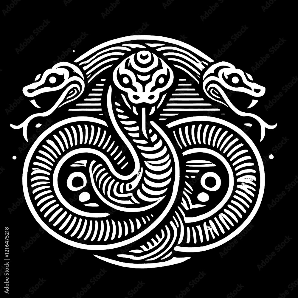 Obraz premium illustration, picture, sketch, shio, a snake in a symbol or emblem of the year in black and white