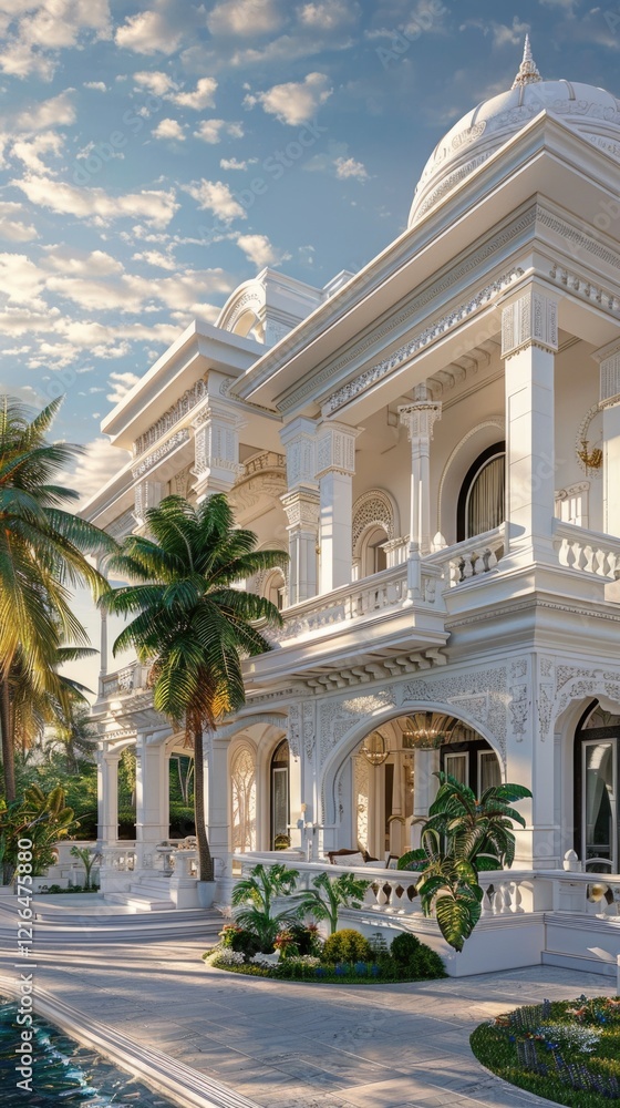 Obraz premium White Greek Revival house architecture neoclassical gardens