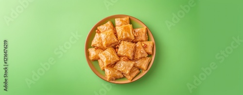 Golden pastries arranged on plate, showcasing traditional Ramada photo