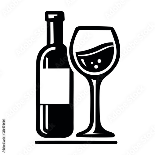 Bottle and glass of vine silhouette,logo. Vector illustration