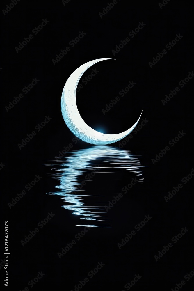 luminous crescent moon reflects on calm waters, symbolizing tran luminous crescent moon reflects on calm waters, symbolizing tran