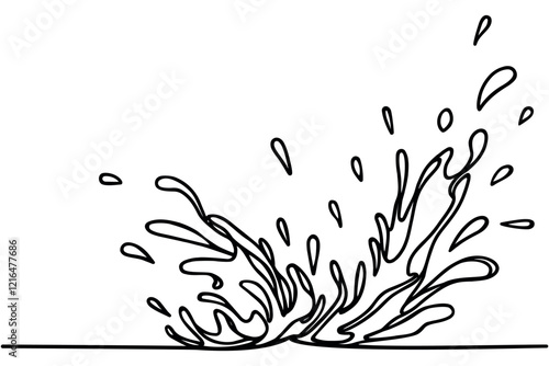 Water splash, One continuous line stroke outline vector Illustration
