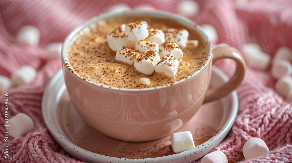 Cup of coffee with marshmallow top view Cup of coffee with marshmallow top view
