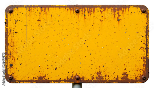 Weathered Yellow Sign with Rust Detail on White  or Transparent BG