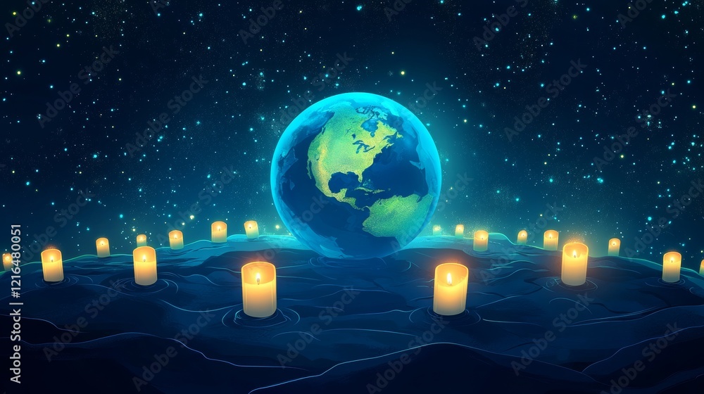 73.Earth Hour Campaign Poster or Banner Turn Off Your Lights for Our Planet 60 Minutes Illustration 73.Earth Hour Campaign Poster or Banner Turn Off Your Lights for Our Planet 60 Minutes Illustration