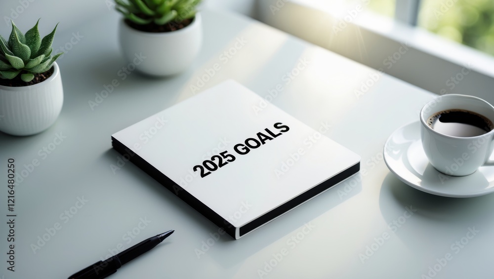 A minimalist workspace featuring a notebook titled A minimalist workspace featuring a notebook titled