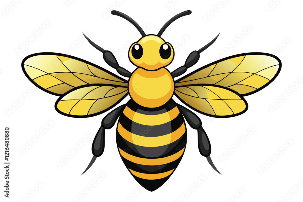 Fototapeta premium Illustration of shiny honey bee sitting white background