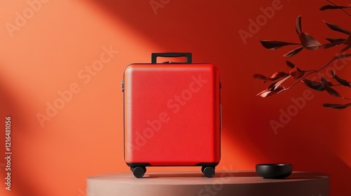 Wallpaper Mural A sleek modern suitcase against a vibrant orange gradient background, showcasing its clean lines and durable structure. Torontodigital.ca