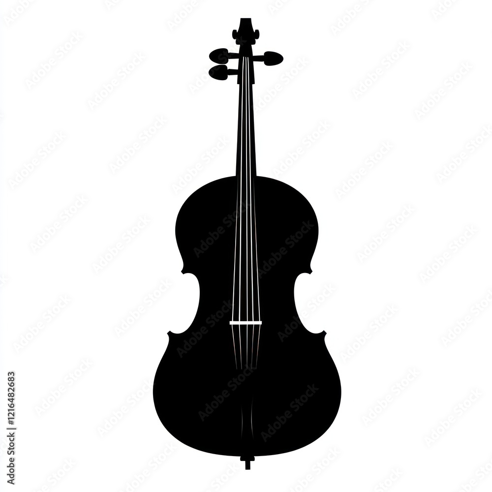 Obraz premium Black cello silhouette, music, isolated, white background, design.