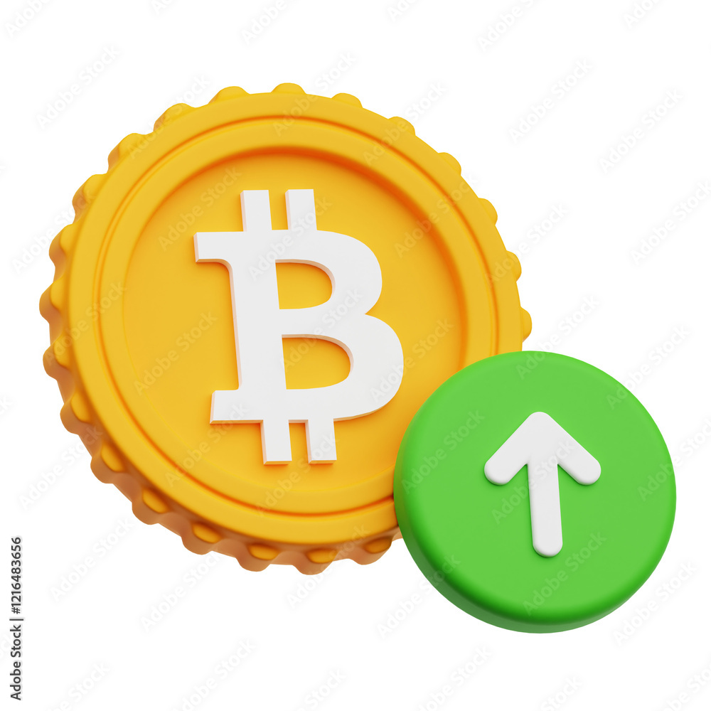 bitcoin up 3d icon isolated on the transparent background bitcoin up 3d icon isolated on the transparent background