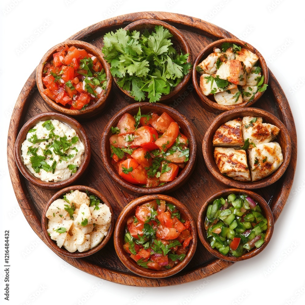 Mediterranean appetizer platter; dips, salads, grilled cheese. Perfect for restaurant menus Mediterranean appetizer platter; dips, salads, grilled cheese. Perfect for restaurant menus