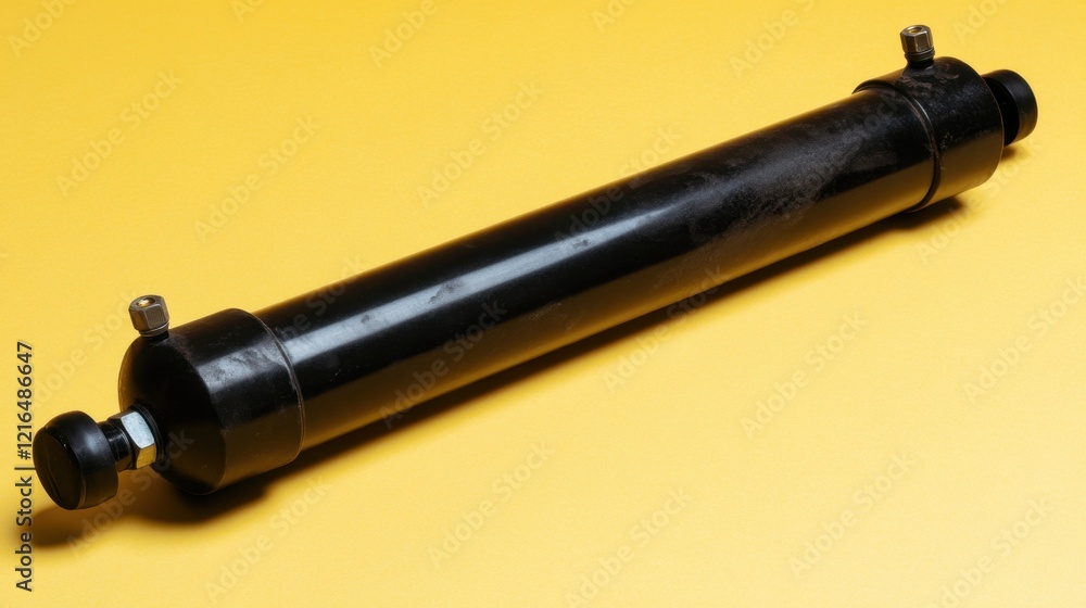 Fototapeta premium Single oxygen cylinder placed horizontally on a soft yellow gradient background.