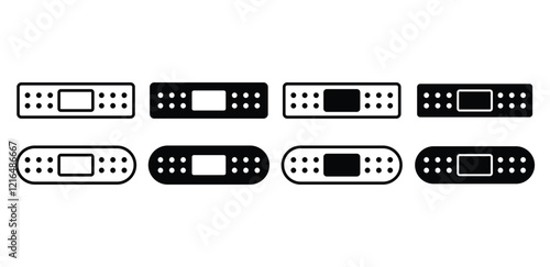 bandaid icon vector design black white color simple flat outline and black filled illustration collection sets