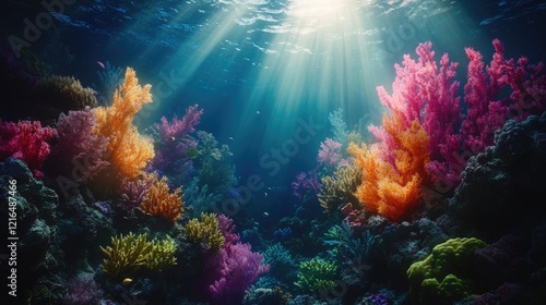 Wallpaper Mural Underwater scene featuring vibrant coral reefs and marine flora in shades of green and blue. Torontodigital.ca