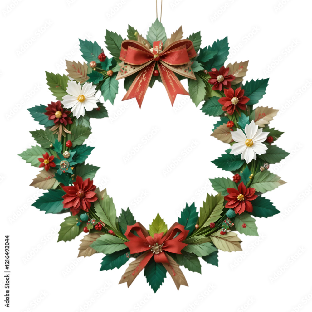 Christmas wreath with red bow christmas berries cones Christmas wreath with red bow christmas berries cones