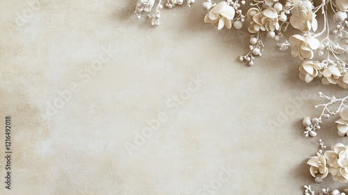 Delicate White Flowers on Beige Textured Background