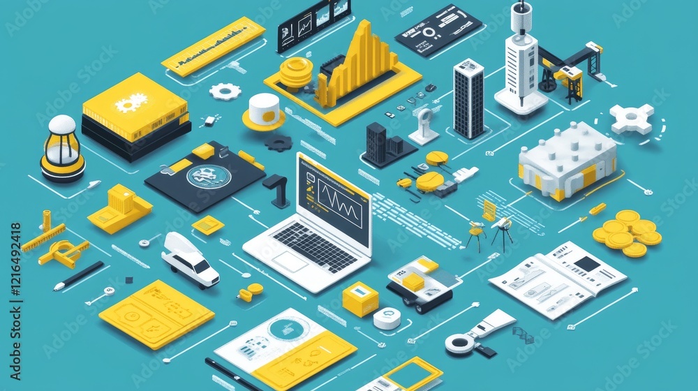 Isometric Illustration of Diverse Project Management and Business Concepts Isometric Illustration of Diverse Project Management and Business Concepts