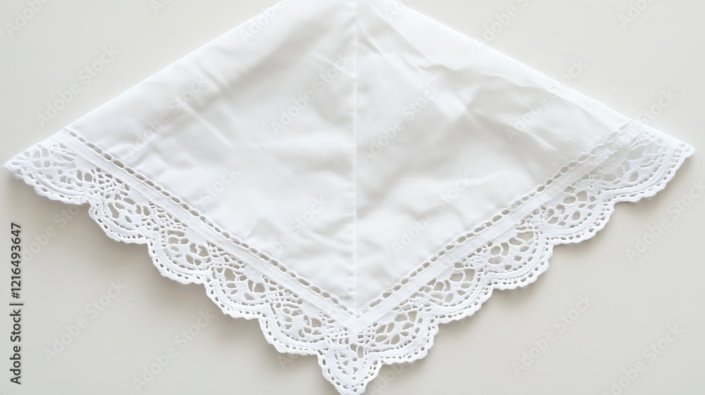 White Fabric Handkerchief with Delicate Lace Trim White Fabric Handkerchief with Delicate Lace Trim