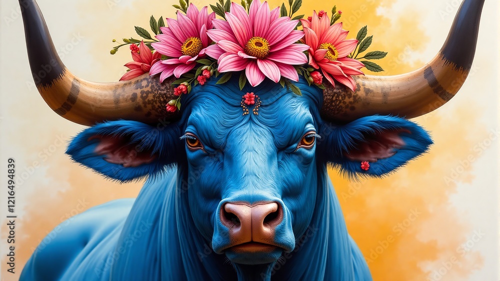 Blue Bull with Flower Crown Blue Bull with Flower Crown