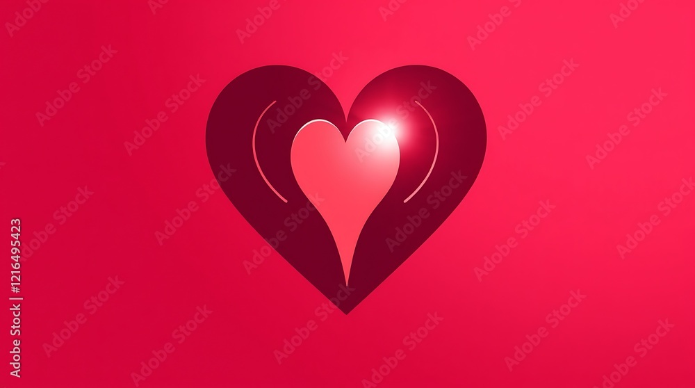 Heart shape, layered design, pink background, red gradient, glowing center, Valentine's Day theme, romantic concept, minimalist artwork, symmetrical composition, 3D effect, love symbol, paper cut styl Heart shape, layered design, pink background, red gradient, glowing center, Valentine's Day theme, romantic concept, minimalist artwork, symmetrical composition, 3D effect, love symbol, paper cut styl