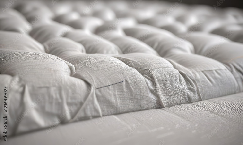 Fototapeta premium A macro shot of a single thread or fiber on the mattress showcasing its detail and craftsmanship, material, thread, stitch
