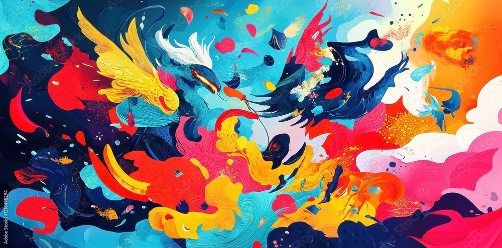 Abstract Colorful Birds in Dynamic Flight Abstract Colorful Birds in Dynamic Flight