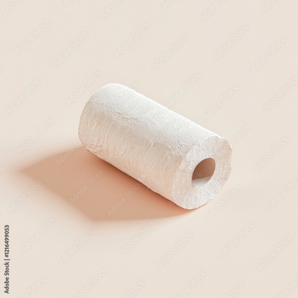 Fototapeta premium Paper towel roll on peach background; home cleaning