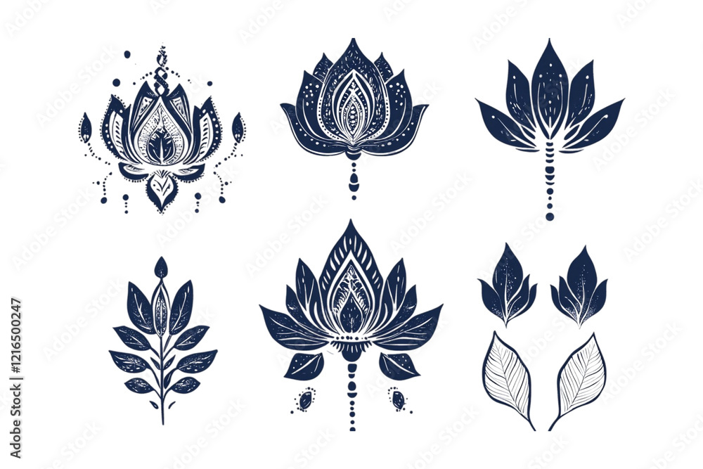 Obraz premium Abstract Lotus Flower Design Blue White Geometric Pattern,