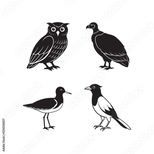 Wallpaper Mural Almost extinct birds bundle with silhouette outline Torontodigital.ca