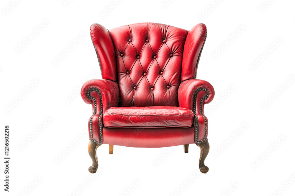 Fototapeta premium Red Leather Wingback Chair Classic Furniture Design,